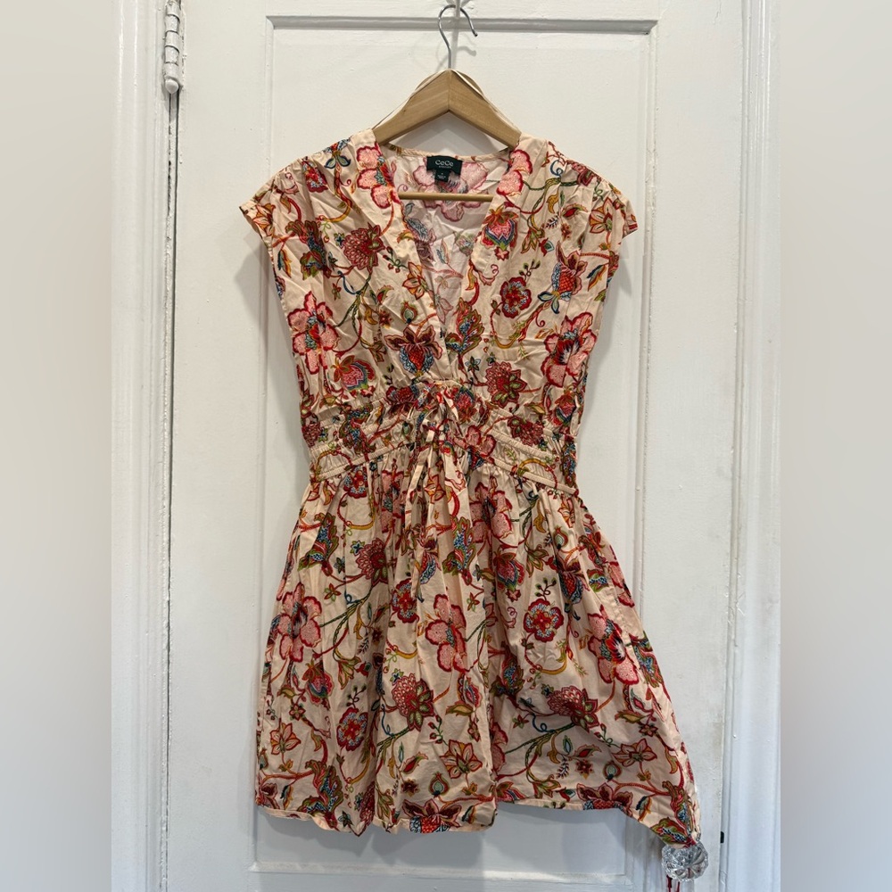 CeCe Floral Mini Dress in Pink and Cream